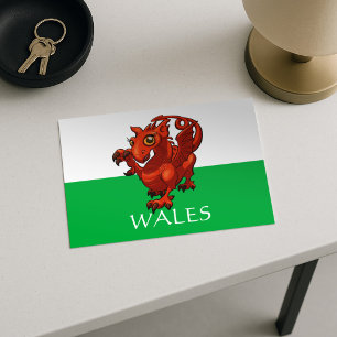 Cartão Postal Lindo Dragão Galês Bandeira do País de Gales Adici