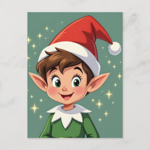 Cartão Postal Lindo elfo com chapéu de Natal