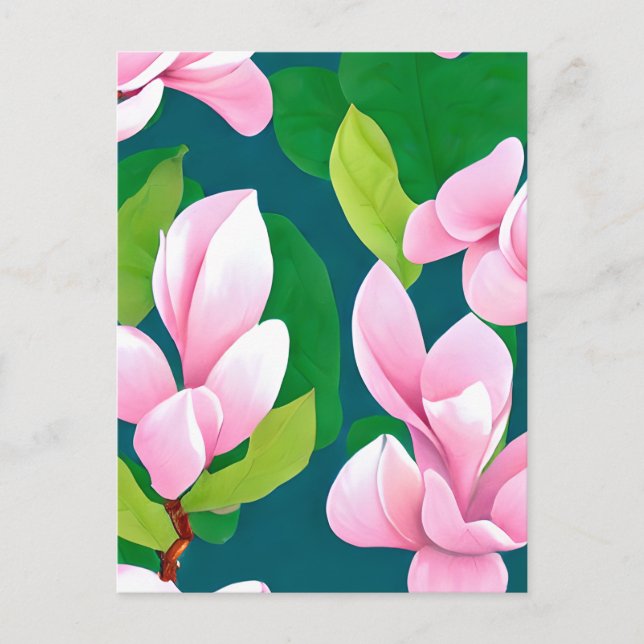 Cartão Postal Lindo Flores de Magnolia Rosa (Frente)