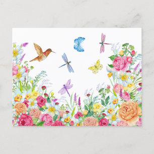 Cartão Postal Lindo Jardim de Flores em Aquarela