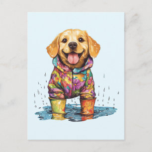 Cartão Postal Lindo Labrador Retriever Poça de Chuva