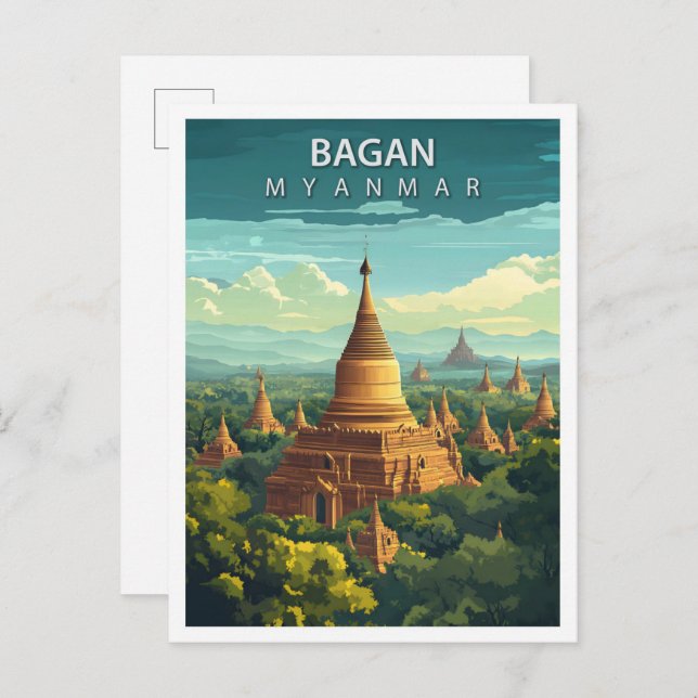 Cartão Postal Lindo Local Bagan Myanmar Arte Viagem (Frente/Verso)