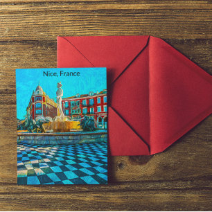 Cartão Postal Lindo Local França Place Massena Óleo Sobre Tela