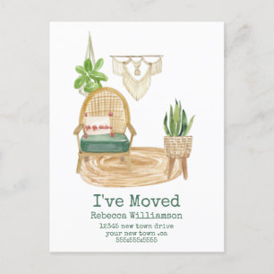Cartão Postal Lindo Me Mudei Boho Aquarela Decoração de Casa Mud