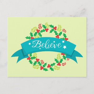 Cartão Postal Lindo Natal Acredite Coroa Verde e Vermelha