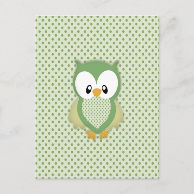 Cartão Postal Lindo owl macio verde creme e amarelo (Frente)