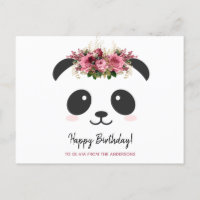 Lindo panda Feliz Aniversário floral rosa personal
