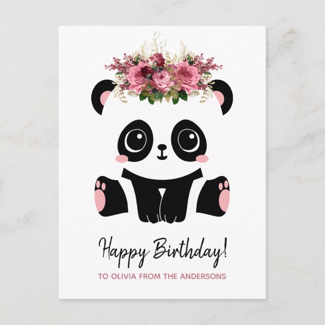 Cartão Postal Lindo panda Feliz Aniversário personalizado  (Frente)