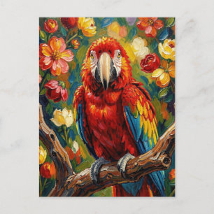 Cartão Postal Lindo Papagaio Arara em Impasto Mantendo Contato