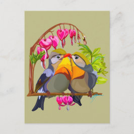 Cartão Postal Lindo par de pássaros Robins de Pequim