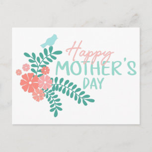 Cartão Postal Lindo pássaro em design de dia das mães de flor
