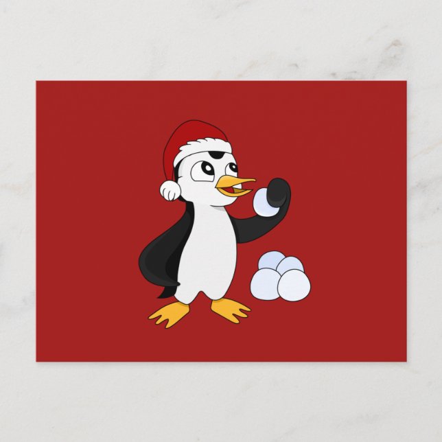 Cartão Postal Lindo pequeno pinguim de Natal com um floco de nev (Frente)