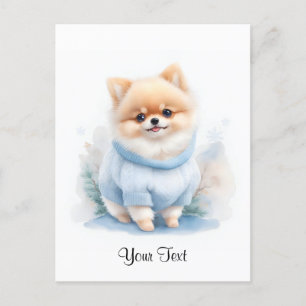 Cartão Postal Lindo Pomerânia Cachorrinho Aquarela Personalizado