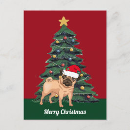 Cartão Postal Lindo Pug de Natal com Chapéu de Papai Noel Person