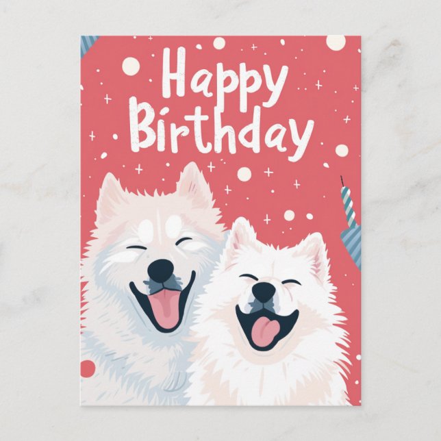 Cartão Postal Lindo Samoyed Feliz Aniversário (Frente)