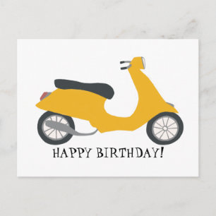 Cartão Postal Lindo Scooter Amarelo FELIZ ANIVERSÁRIO PERSONALIZ