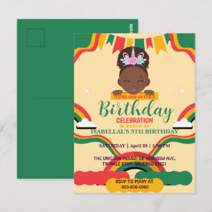 Cartão Postal Lindo unicórnio afro Aniversário de meninas afro-a