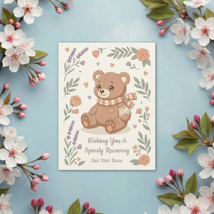 Cartão Postal Lindo Urso de Pelúcia Floral de Recuperação