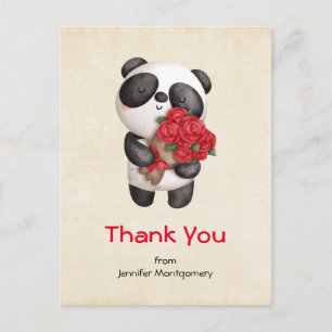 Cartão Postal Lindo Urso Panda com Buquê de Rosas Obrigado