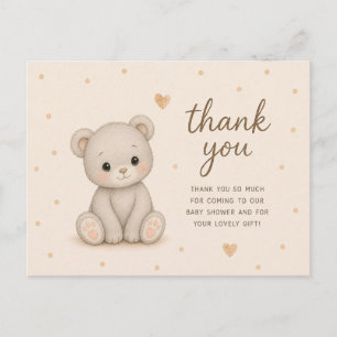Cartão Postal Lindo Urso Teddy Cinza Baby Shower Obrigado