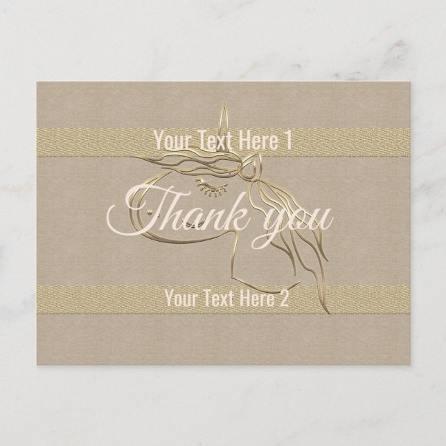 Cartão Postal Lindo visual de linho Listras douradas Unicórnio O (Frente)