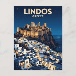 Cartão Postal Lindos à Noite Grécia