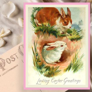 Cartão Postal Lindos Coelhos de Páscoa Vintage