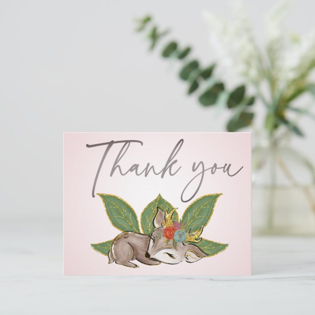 Cartão Postal Lindos Pequenos Amigos da Floresta e Cervos (Em pé/Frente)