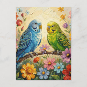 Cartão Postal Lindos Periquitos Impasto Mantendo Contato