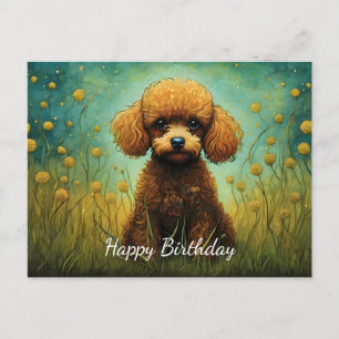 Cartão Postal Lindos Poodle Flor Prado Feliz Aniversário