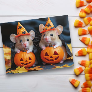 Cartão Postal Lindos ratinhos de Halloween com abóboras