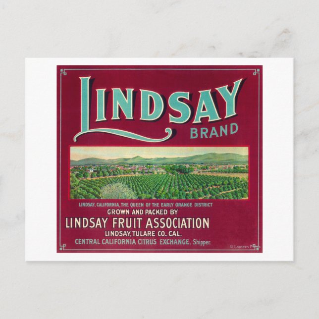 Cartão Postal Lindsay Orange LabelLindsay, CA (Frente)