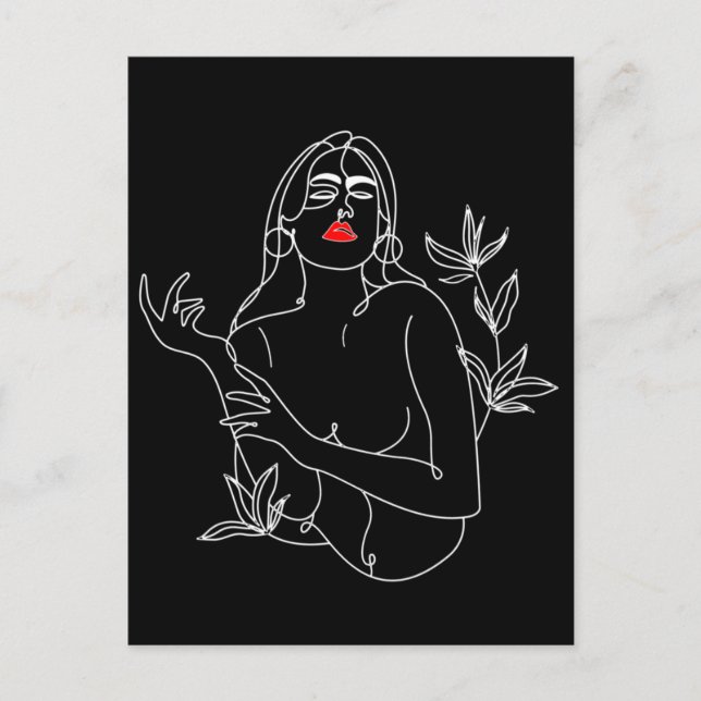 Cartão Postal Line Art illustration. Femme en noir et blanc (Frente)