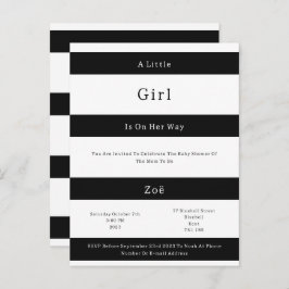 Cartão Postal Linear Chic Black And White Stripes Baby Invite