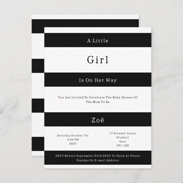 Cartão Postal Linear Chic Black And White Stripes Baby Invite (Frente/Verso)