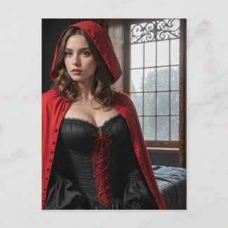 Cartão Postal Lingerie Sexy Preta e Vermelha Loira