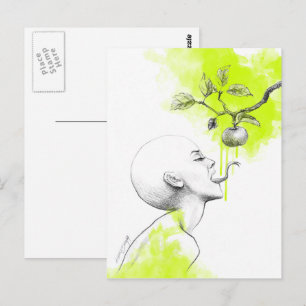 Cartão Postal Língua Cobra da mulher Apple Palha verde Arte sur