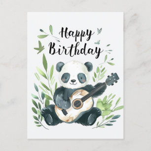 Cartão Postal Lingueta branca Panda tocando guitarra Aniversário