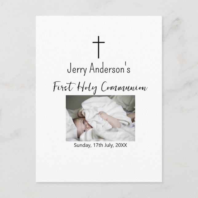 Cartão Postal Linha católica de primeira comunhão simples QR mín (Frente)