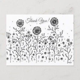 Cartão Postal Linha de Arte de Flor de Prado Obrigado!