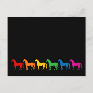 Cartão Postal Linha de Cavalos Coloridos do Arco-Íris