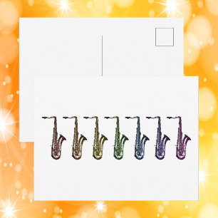 Cartão Postal Linha de Saxofone Arco-íris Amante de Música Arte 