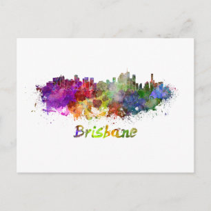 Cartão Postal Linha do horizonte Brisbane em placas de aquarela