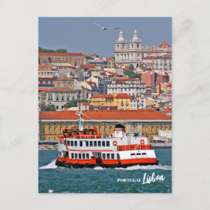 Cartão Postal Linha do horizonte de Lisboa com o velho ferry no 