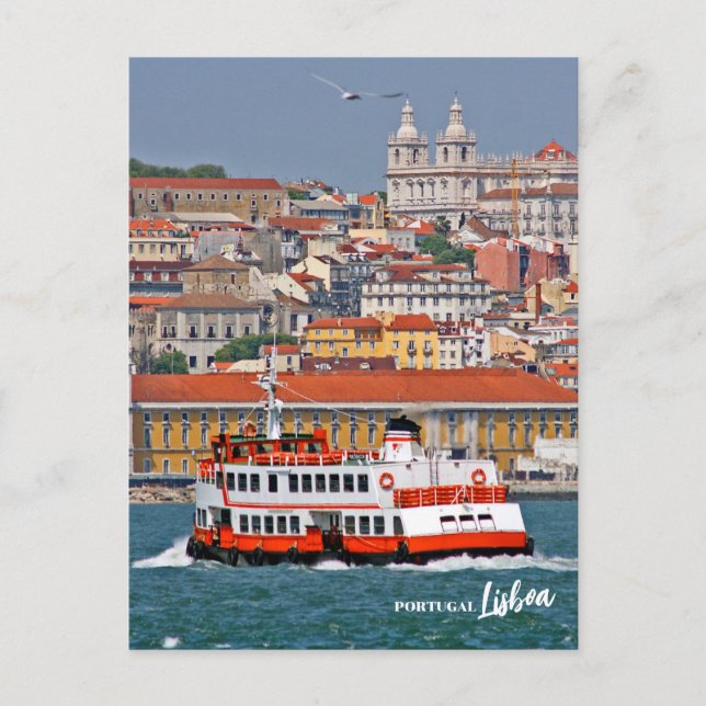 Cartão Postal Linha do horizonte de Lisboa com o velho ferry no  (Frente)