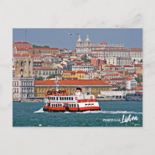 Cartão Postal Linha do horizonte de Lisboa com o velho ferry no 