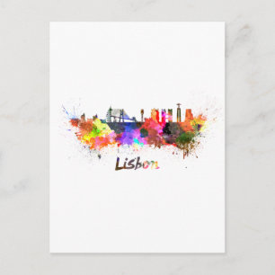 Cartão Postal Linha do horizonte de Lisboa em aquarela
