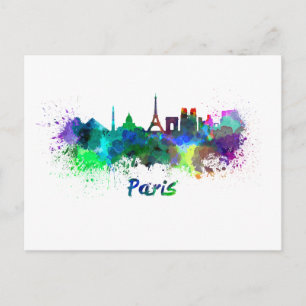 Cartão Postal Linha do horizonte de Paris em aquarela