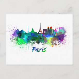 Cartão Postal Linha do horizonte de Paris em aquarela