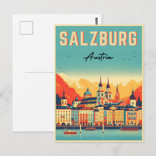 Cartão Postal Linha do horizonte de Retro Áustria Capital Salzbu